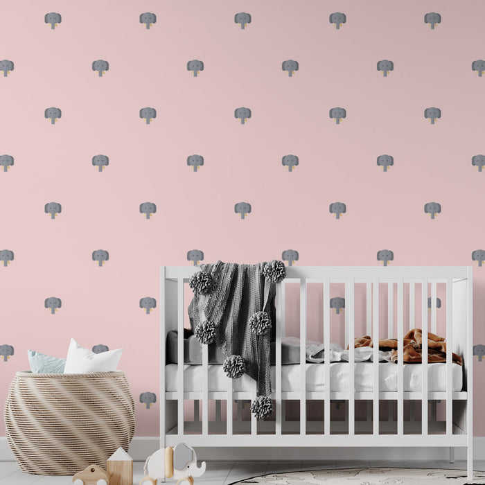 Papel pintado elephants | Pastel pink background