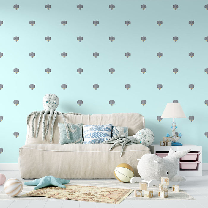 Mural Wallpaper elephant | Playful design on blue background