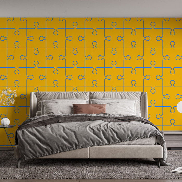 Papel de parede puzzle | Design moderno amarelo e azul