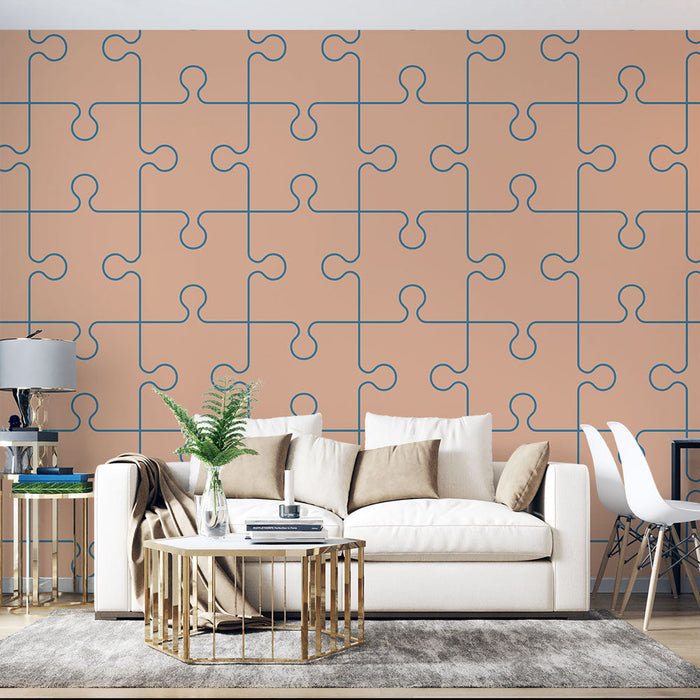 Tapete Puzzle | Minimalistisches Design in Orange und Blau