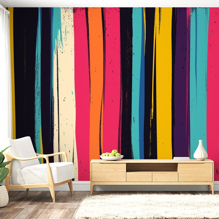 Tapeta s pestrobarevnými pruhy | Odvážný a živý design