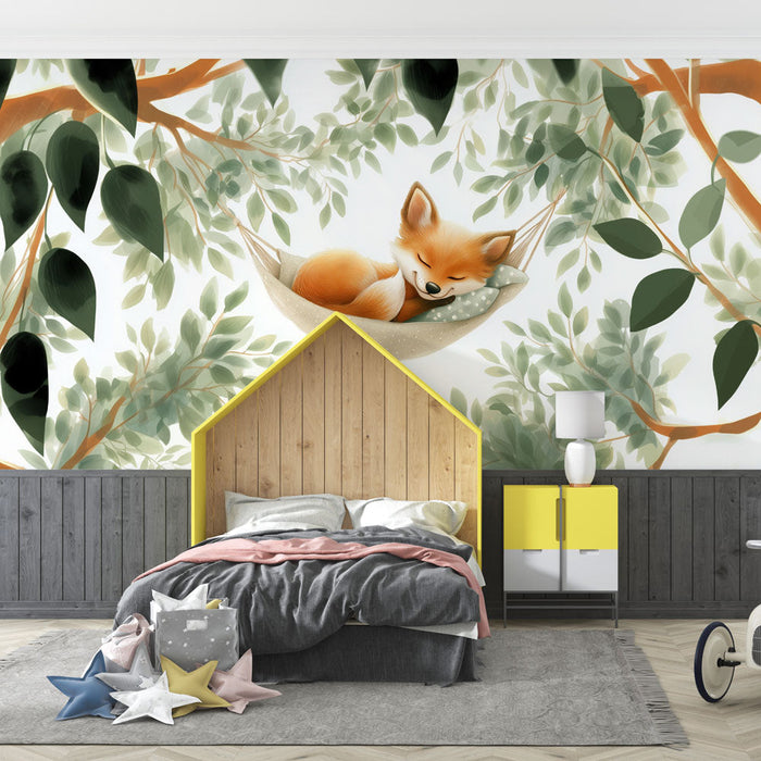 Tapeta se spícím liščím | Sladká a uklidňující ilustrace