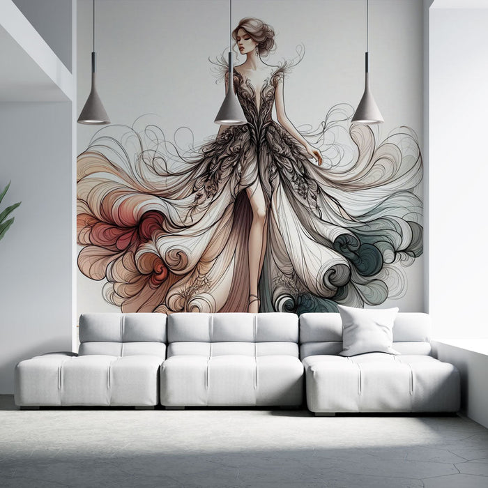 Mural Wallpaper art deco | Elegant silhouette in motion