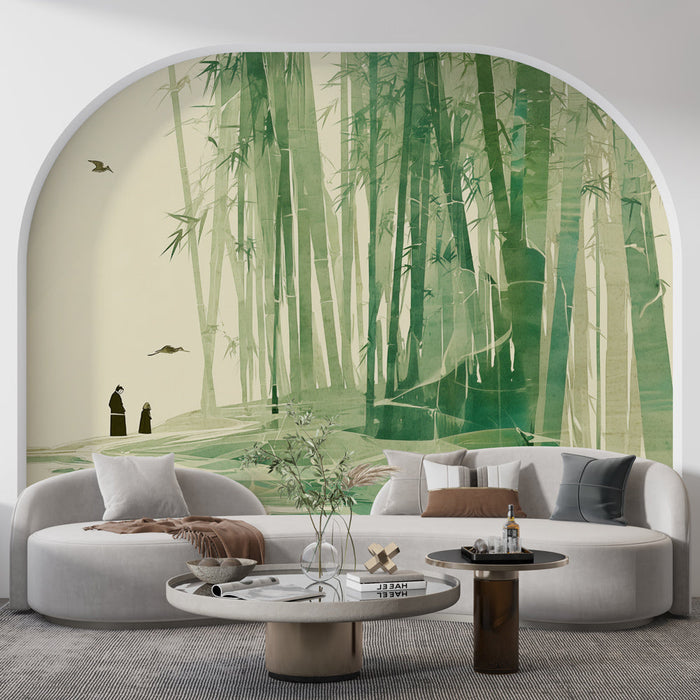 Tapeta pejzażowa z bambusem | Spokojna ilustracja