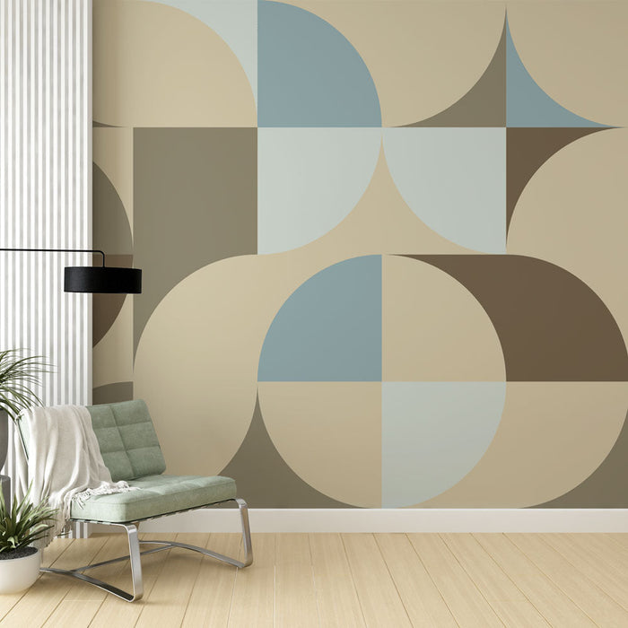 Геометрични тапети | Ретро модел в бежово и синьо
