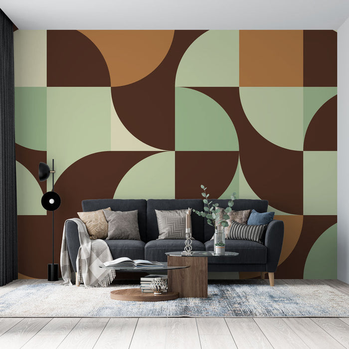 Retro geometrikus falfestmény tapéta | Íves mintázat és földszínek