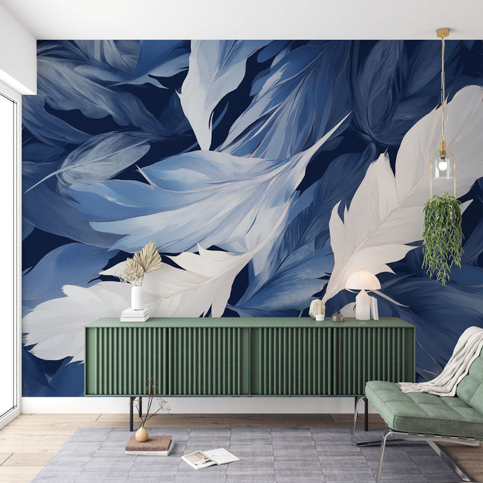 Feather Mural Wallpaper | White and Blue Variations