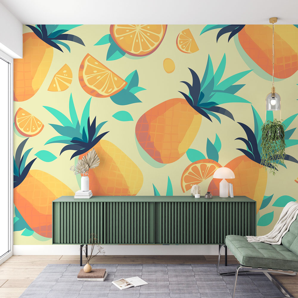 Ananas en Citroen Foto Behang | Trio van Kleuren — WonderMural, image size:1000x1000