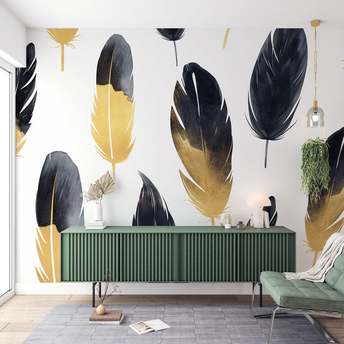 Feather Wallpaper | Black and Gold Feather Patterns