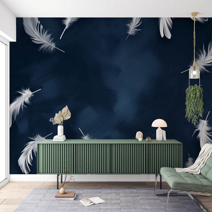 Feather Wallpaper | White Feathers on Blue Textured Background