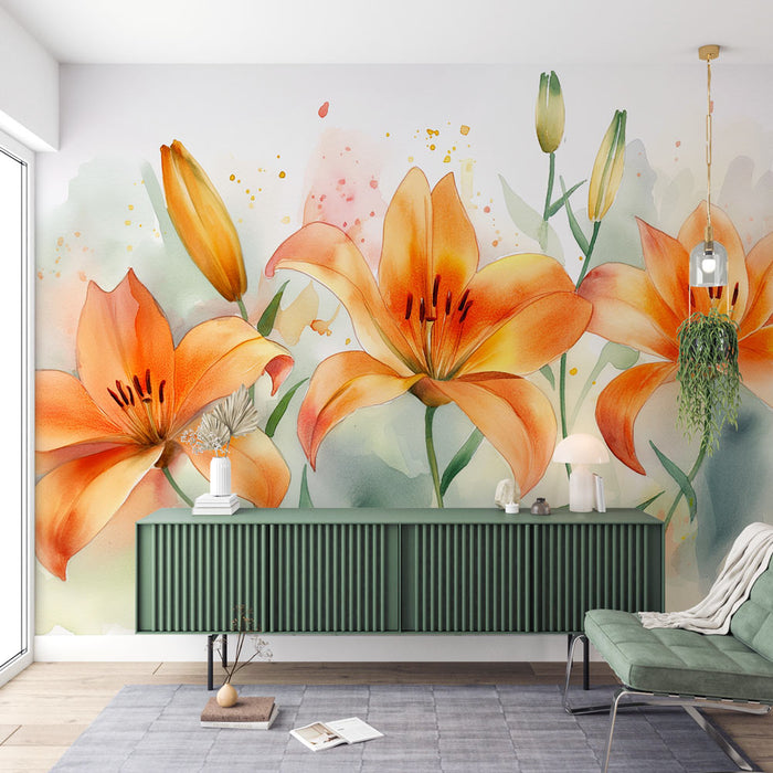 Bloemenbehang | Oranje Lelie Bloemen