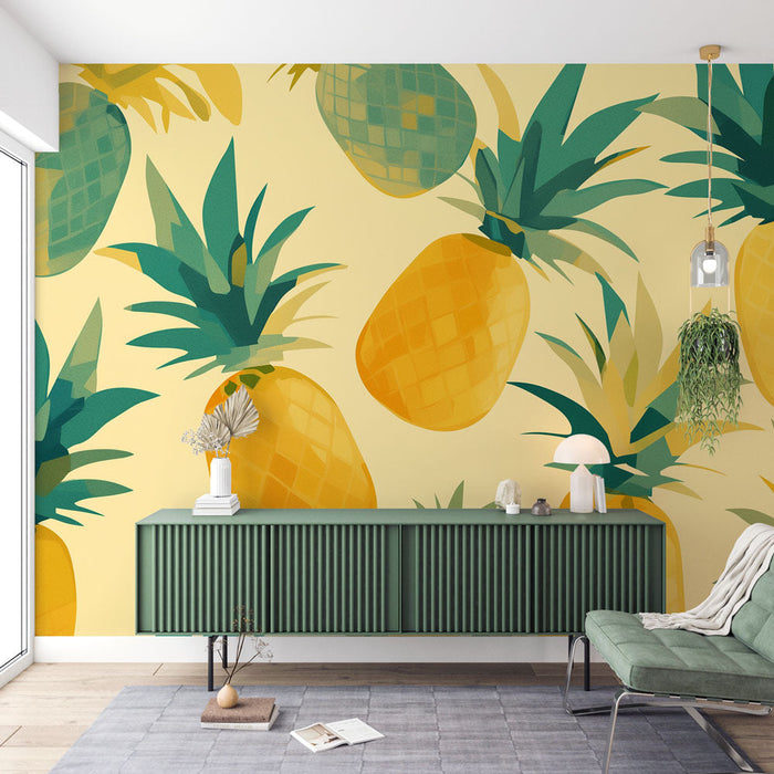 Papel de parede com estampa de abacaxi | Duo verde e amarelo