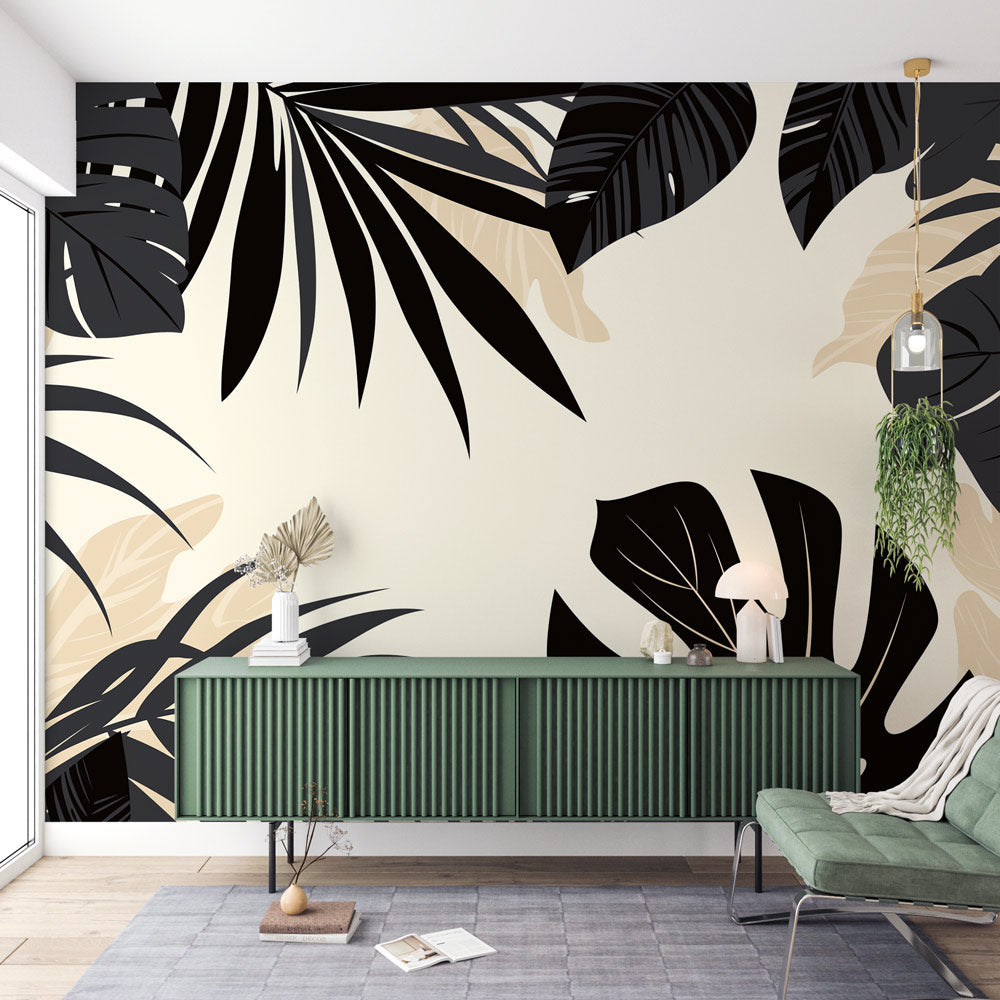 Foliage Mural Wallpaper | Black and White with Pops of Yellow — WonderMural