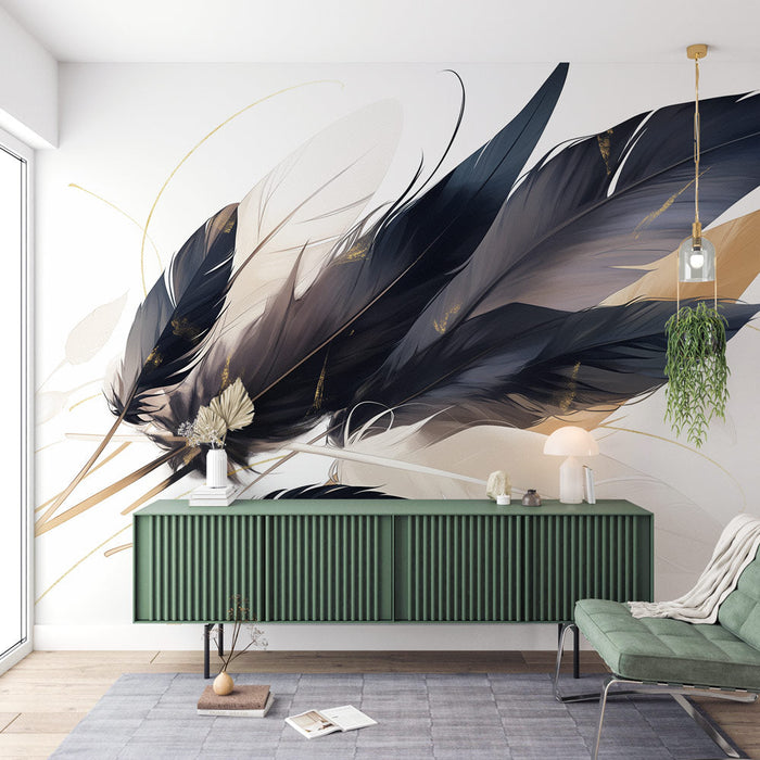 Feather Mural Wallpaper | Beautiful painting on white background