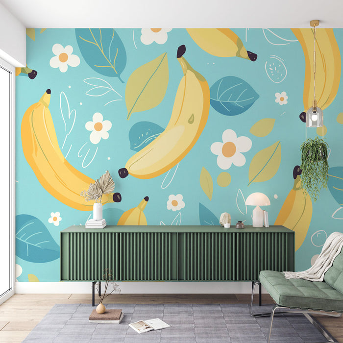 Banana Wallpaper | Flowers and Sky Blue Background