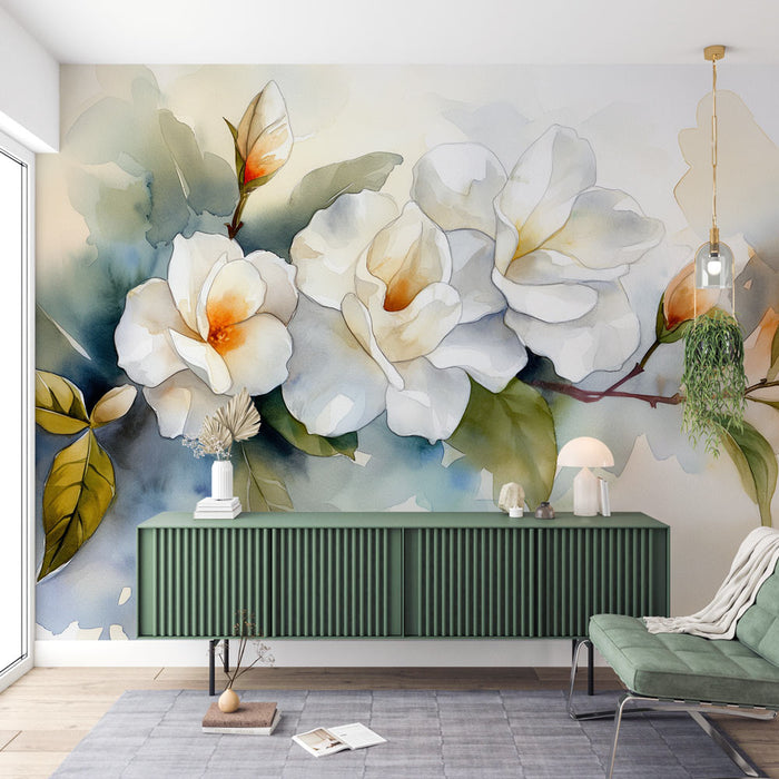 Papel de parede floral | Gardenias em pintura