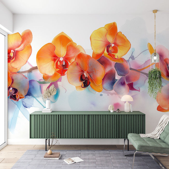 Bloemenbehang | Oranje Orchideeën