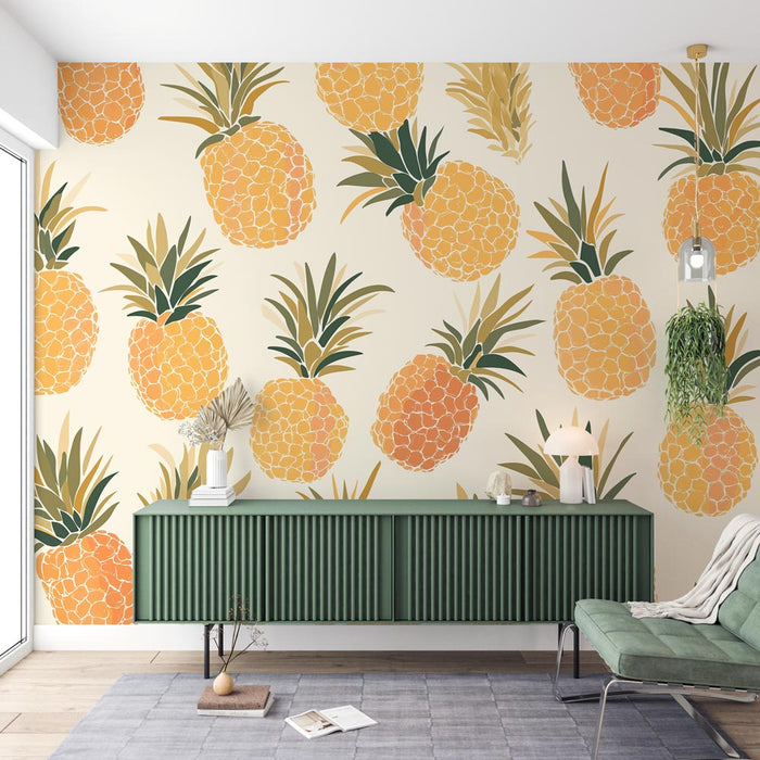 Pineapple Pattern Mural Wallpaper | White Background