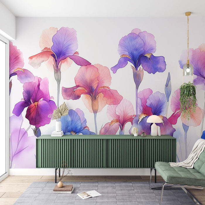 Florale Tapete | Blaue und violette Schwertlilien