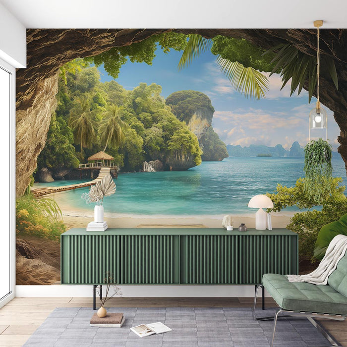 Papel de parede em Trompe l'oeil | Caverna e Praia Arenosa