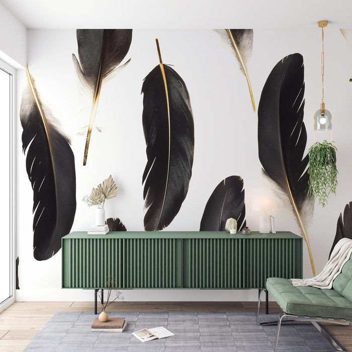 Feather Wallpaper | Black Feathers with Gold Accents