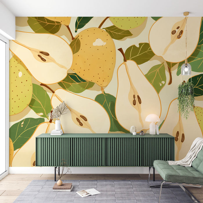 Pear Wallpaper | Mix of Pears and Green Leaves