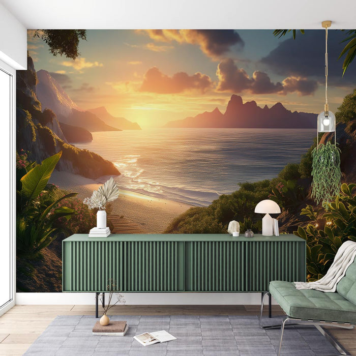 Mural Wallpaper Trompe l'oeil | Beach and Sunset