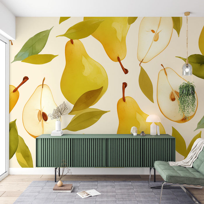 Pear Mural Wallpaper | Painting on White Background