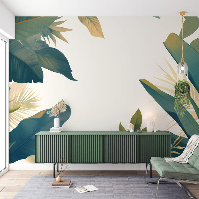 Tropical Mural Wallpaper | Green Palm and Banana Leaves