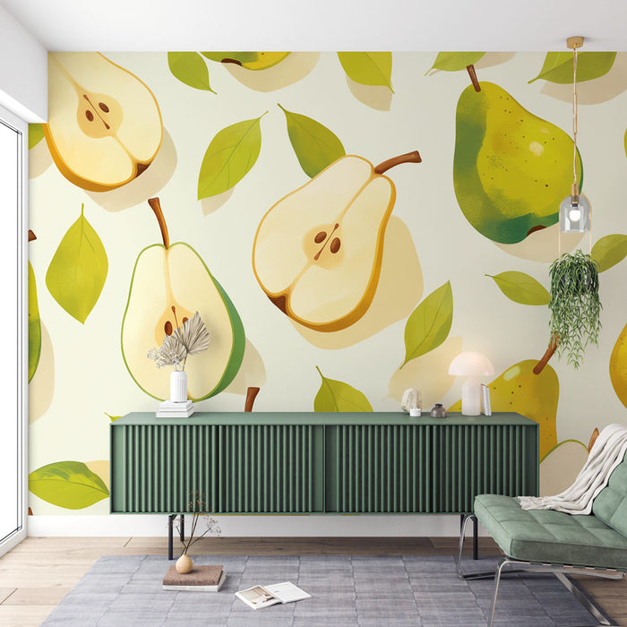 Pear Wallpaper | Whole and Sliced Pears