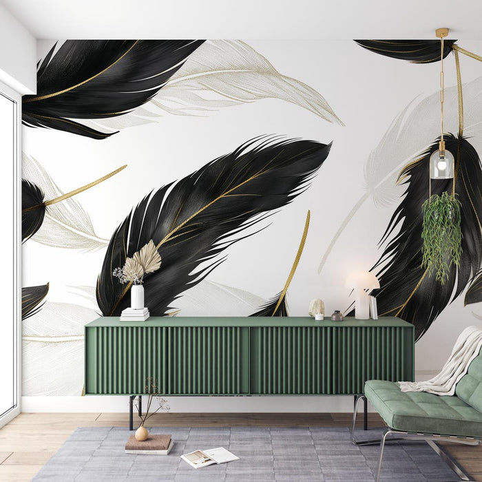 Feather Mural Wallpaper | Modern Style in Golden Hues