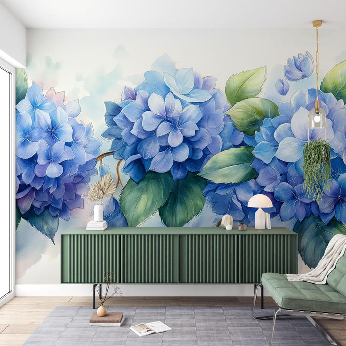 Papel de parede floral | Hortênsias azuis na pintura