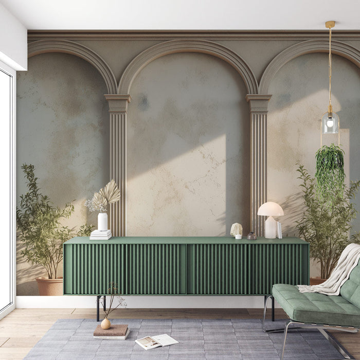 Mural Wallpaper Optical Illusion | Beige Wall and Columns