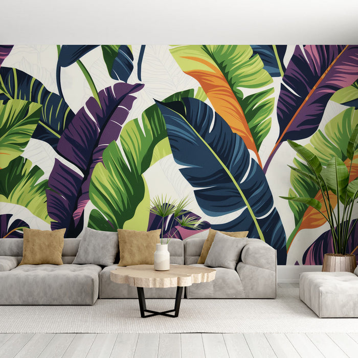 Mural Wallpaper banana leaves | Colorful leaves design