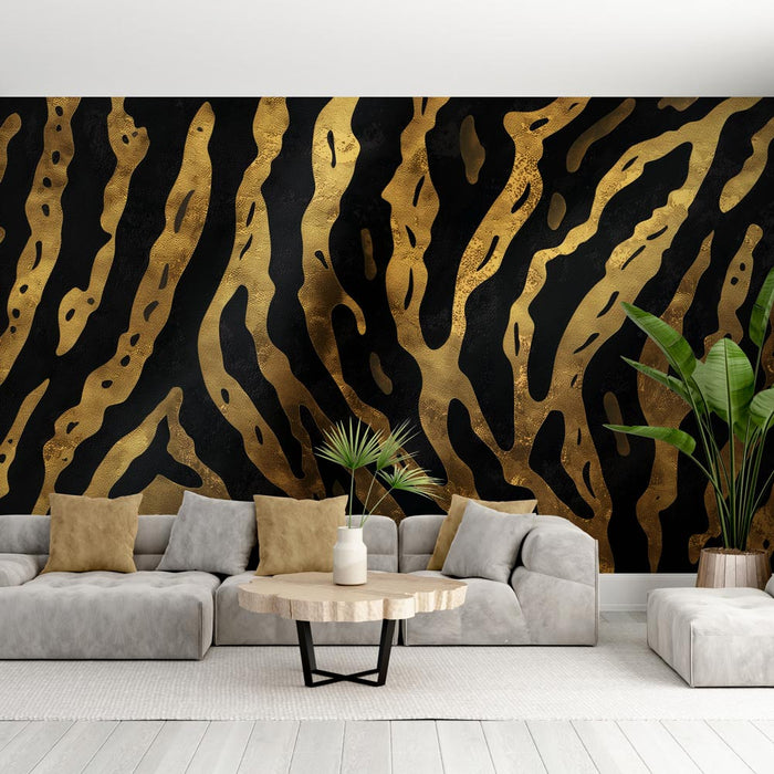 Papel pintado negro y dorado | Surcos dorados