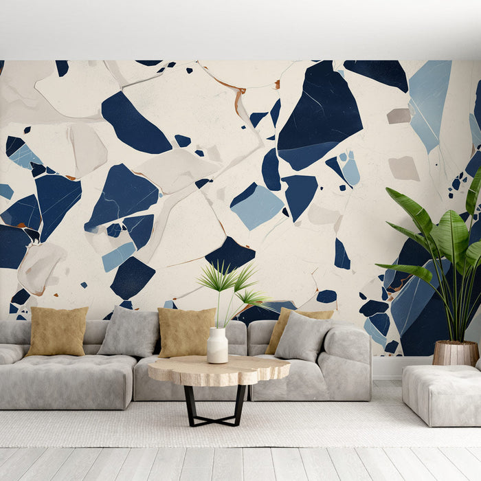 Papel pintado de terrazo | Contraste azul y blanco