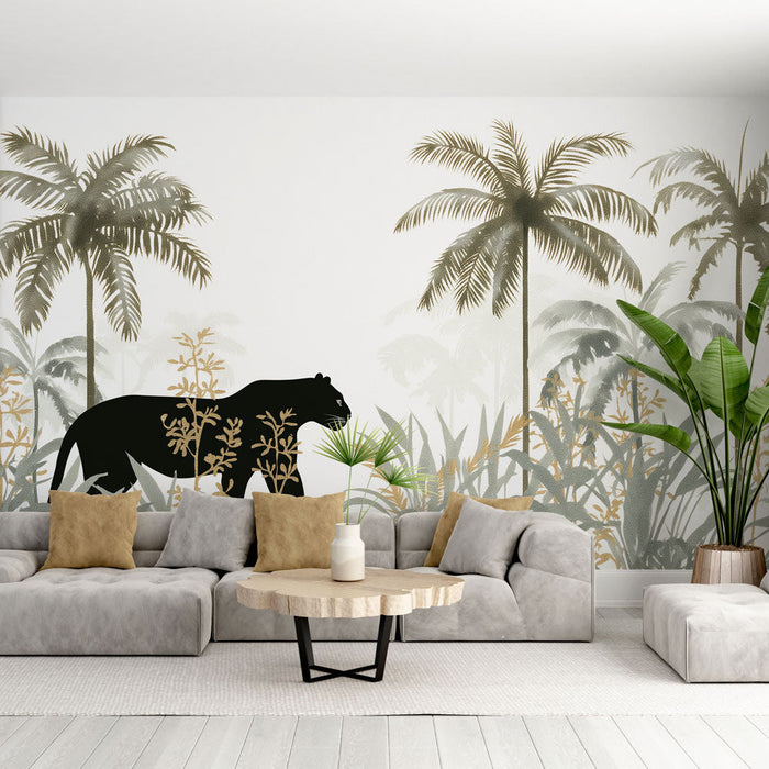 Le titre traduit en anglais américain est : Panther Mural Wallpaper | Golden Shrubs