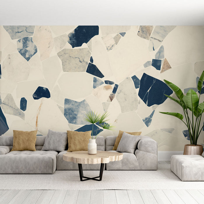 Terrazzo Mural Tapet | Beige and Ocean Blue