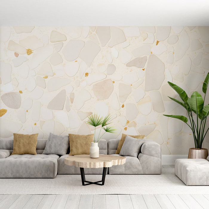 Terrazzo Mural Wallpaper | Beige and Gold