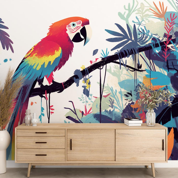 Papel pintado de loro | Selva densa multicolor