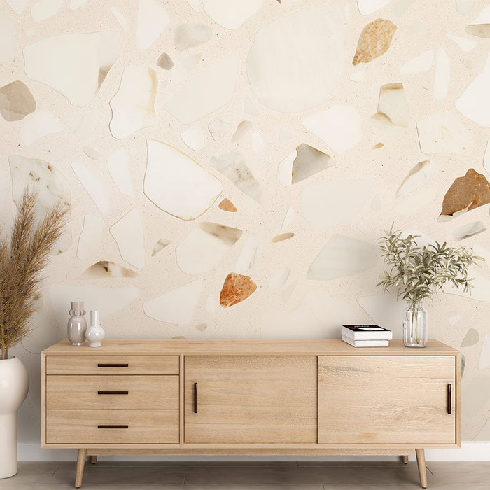 Terrazzo Mural Wallpaper | Gray and Beige White Stones