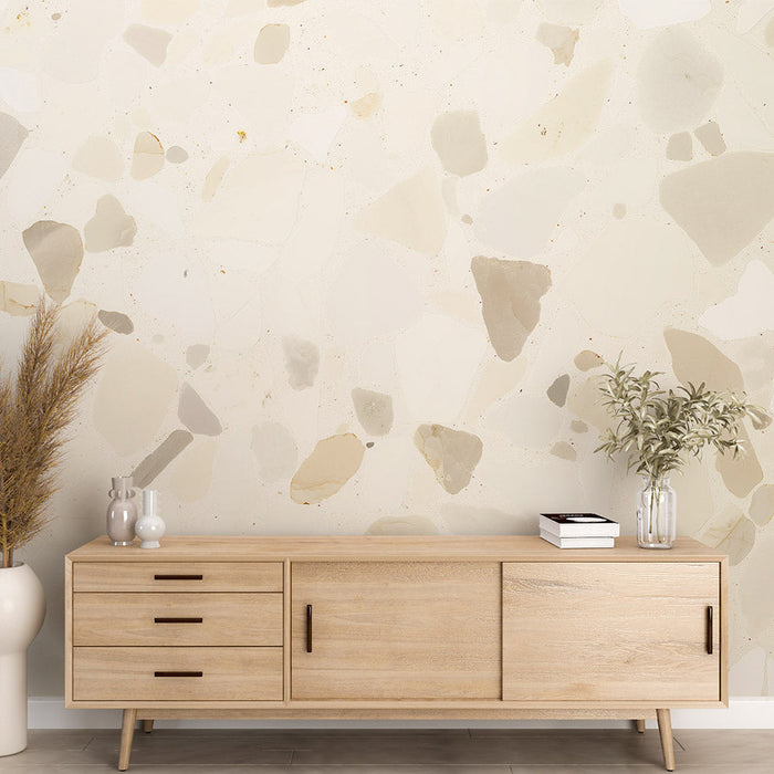 Terrazzo Tapet | Ljusa stenar på beige bakgrund