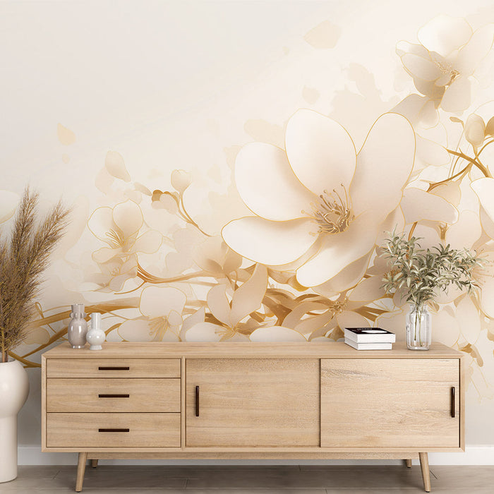 White and Gold Mural Wallpaper | Blossoming