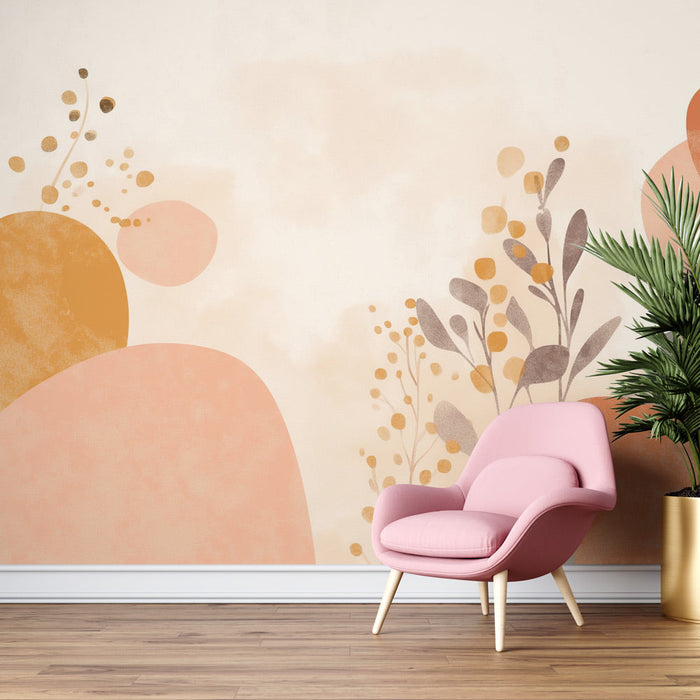 Abstract Mural Wallpaper | Flowers and Pastel Shapes