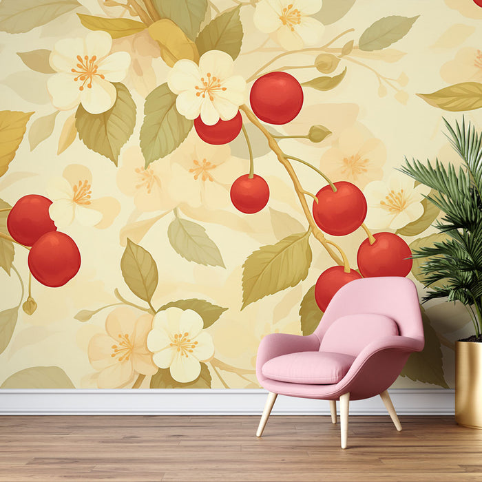 Cherry Wallpaper | Green and Red Pastel Style