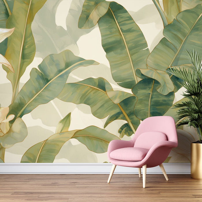 Bananier Leaves Mural Wallpaper | Vintage Paint