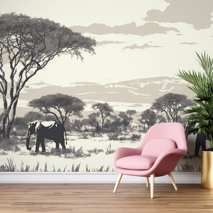 Elephant Tapetti | In the Savanna Distressed Effect