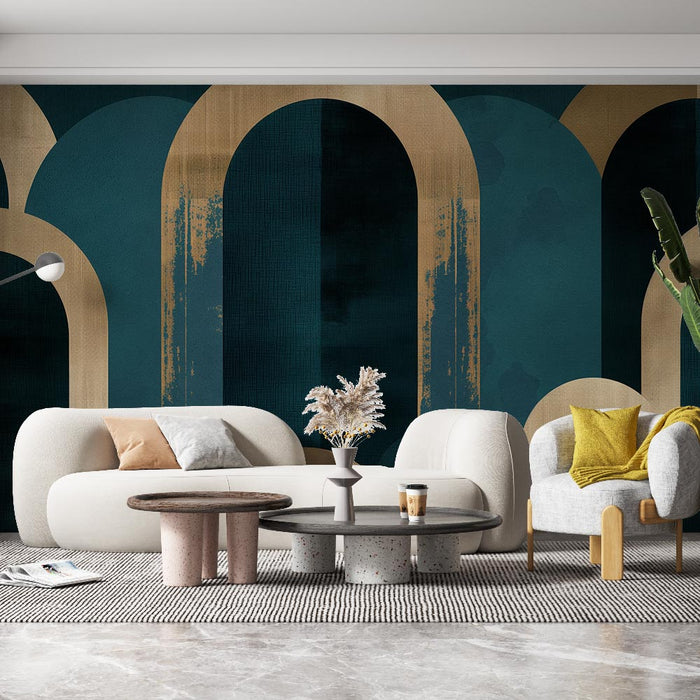 Mural Wallpaper arch | Between golden and teal arches