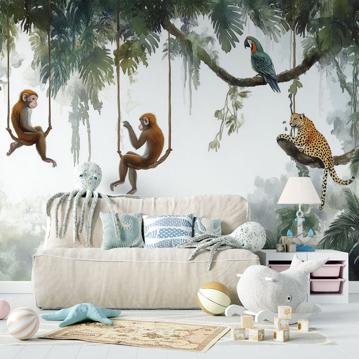 Fototapete Dschungel Affen und exotische Tierwelt — WonderMural