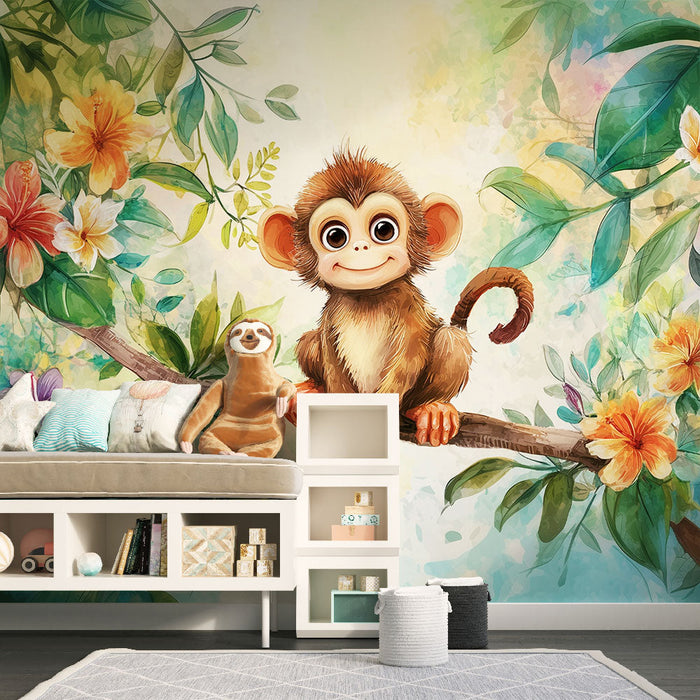 Tapete singe | Bunte und fröhliche Dschungel Farbe